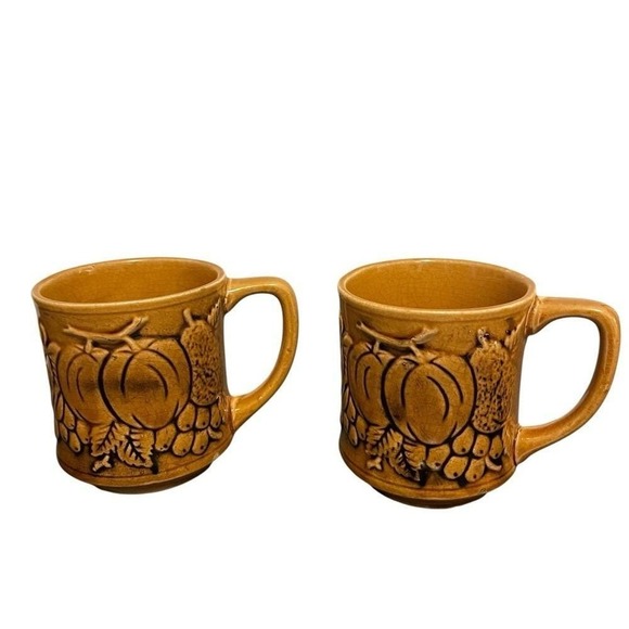 Vintage Harvest Gold Ceramic Tea Coffee Set Fruit Relief Squirrel Finial 5pc - Picture 12 of 16